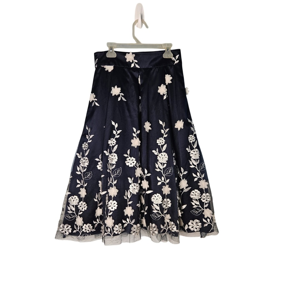 Eliza J Blue Floral Applique‎ Embroidered Tulle Skirt A-line Size 2  Romantic